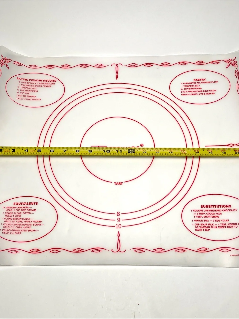 Vintage 1965 Tupperware Pastry Mat Dough Rolling Sheet Red Graphics 22